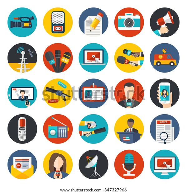 News Media Flat Icons Set Modern Stock Vector (Royalty Free) 347327966