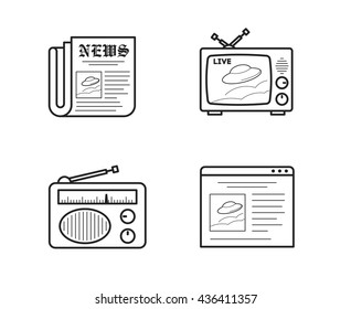 News media icons set // black & white