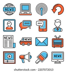 News Media Icons Set on White Background. Vector