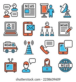 News Media Icons Set on White Background. Vector