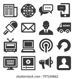 News Media Icons Set on White Background. Vector