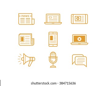 News media icons. Traditional and modern media. Newspaper and modern devices and technology. Vector illustration