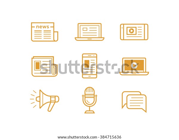 News media\
icons. Traditional and modern media. Newspaper and modern devices\
and technology. Vector\
illustration