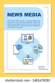 News media poster template layout.  Telecommunication industry. Banner, booklet, leaflet print design with linear icons. Vector brochure page layouts for magazines, advertising flyers