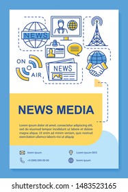 News Media Poster Template Layout.  Telecommunication Industry. Banner, Booklet, Leaflet Print Design With Linear Icons. Vector Brochure Page Layouts For Magazines, Advertising Flyers