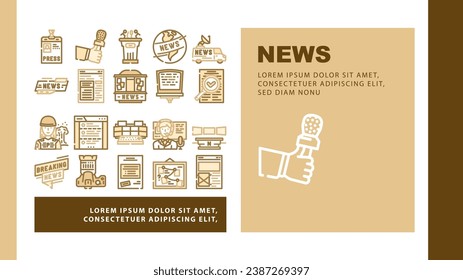news media screen business landing web page vector. digital online, information technology, breaking tv, press world, internet daily news media screen business Illustration