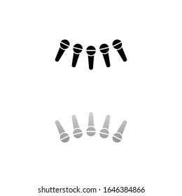 News microphone. Black symbol on white background. Simple illustration. Flat Vector Icon. Mirror Reflection Shadow. Can be used in logo, web, mobile and UI UX project
