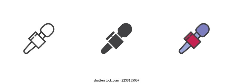 News microphone different style icon set. Line, glyph and filled outline colorful version, outline and filled vector sign. Interview 
symbol, logo illustration. Vector graphics