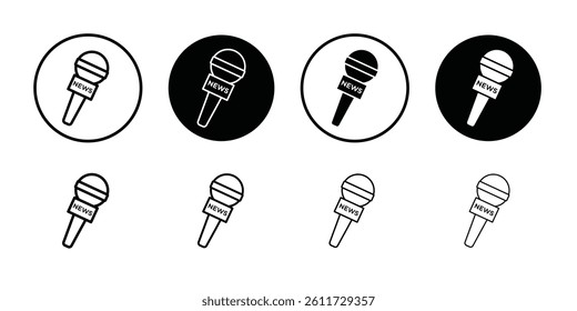 News microphone icon Flat simple outline set