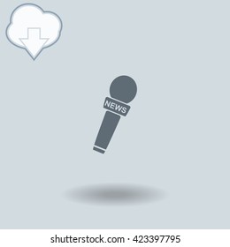 News microphone icon with shadow. Cloud of download with arrow.