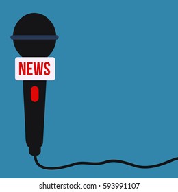 news mike vector background illustration with a space to write on flat design with text. modern & simple Microphone or mic on a blue background