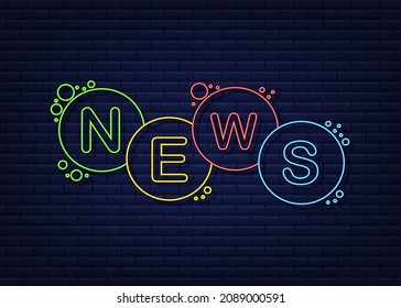Burbuja de neón de noticias. Banner vectorial de Word. Ilustración de material vectorial.