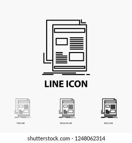 news, newsletter, newspaper, media, paper Icon in Thin, Regular and Bold Line Style. Vector illustration