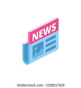 News newspaper 3d vector icon isometric pink and blue color minimalism illustrate