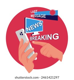 News on the smartphone. Reading news on mobile. News Feed on the screen. Smartphone in hand businessman. Vector illustration flat design.