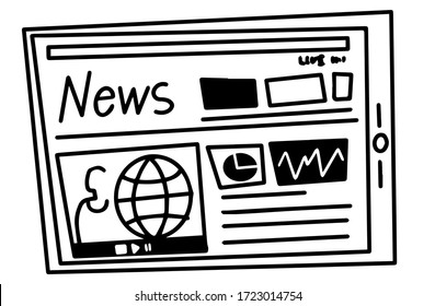 Novedades en pantalla de tableta Estilo de línea de ilustraciones vectoriales en blanco y negro Estilo de línea de ilustraciones vectoriales en blanco y negro