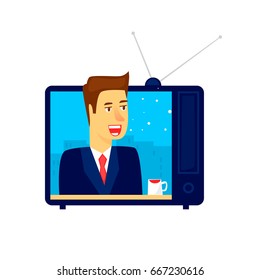 News on TV. Flat vector illustration in cartoon style.
