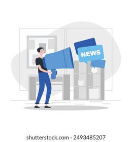News, online news social networking information search and share info, flat illustration