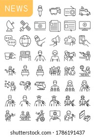 News outline icons set. Elements and situations related to people and news.
