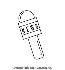 News Outline Style Microphone. Vector Microphone illustration isolated on white background. Flat Design Elements. Press and Tv Station Elements. News Text.