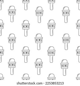 News Outline Style Microphone. Vector Microphone illustration isolated on white background. Flat Design Elements. Press and Tv Station Elements. News Text. Outline Style Microphone Seamless Pattern.