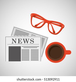 news paper cup coffee and glasses design vector illustration eps 10