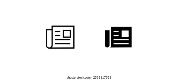 jornal diário boletim notícias ícone mídia publicação notícias artigo linha e ícones planos conjunto, traço editável isolado em branco, linear vetor esboço ilustração, símbolo logotipo design estilo