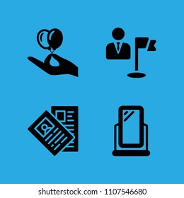 news paper, goal, hand holding balloons and mirror icons vector in sample icon set for web and graphic design