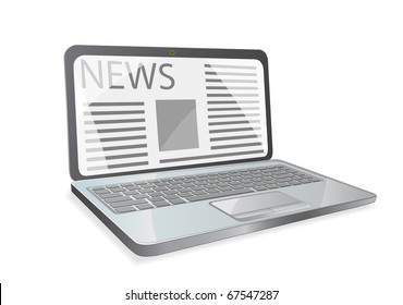news paper on laptop screen isolated on white background