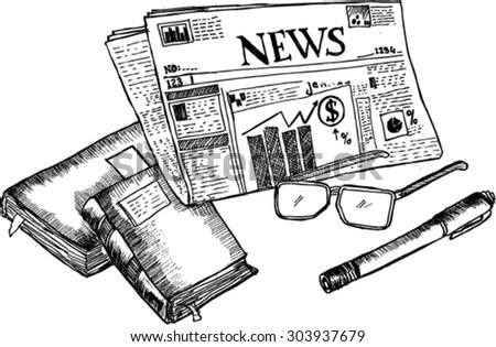 news paper, sketch