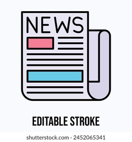 News Paper Vector Icon, Editable Stroke Newspaper Icon.