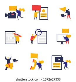 Noticias, la gente lee. Ilustración vectorial de estilo plano.