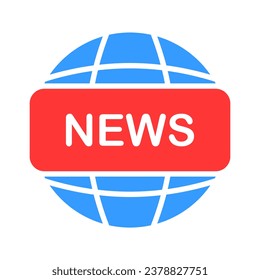 News with planet line icon. Weather forecast, prime time, TV channel, radio, television, reporter, channel. Vector color icon on white background for business and advertising.