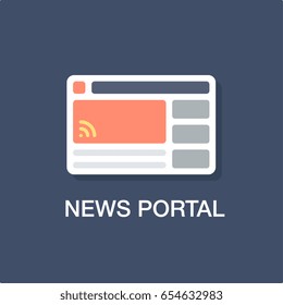 News portal icon, web site page template. Informative concept. Development and digital marketing, vector illustration.