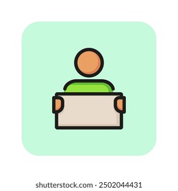 News presenter line icon. News, media world, broadcasting. News concept. Vector illustration can be used for topics like news, broadcasting, social media