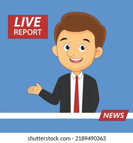 News presenter, male newsreader or newscaster broadcasting. 