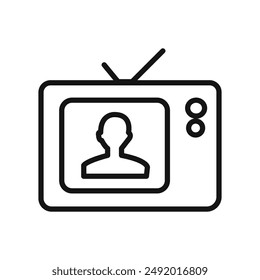 News presenter on TV Show icon linear graphics set vector