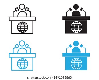 News presenter on TV Show icon black and white vector outline sign