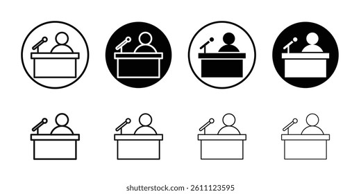 News presenter on TV Show icon Vector flat thin line illustration
