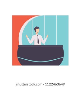 News presenter in TV studio, breaking news, broadcast concept vector Illustration on a white background
