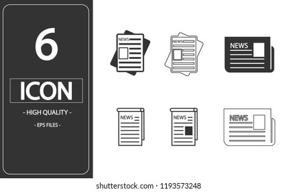 News publish media icons. Newspaper set icon isolated on white background.