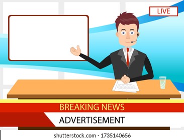 News Reader Character with News Set Vector Illustration, editable source file, artwork For info-graphics, Motion-graphics, 2D Animation, Posters, Website