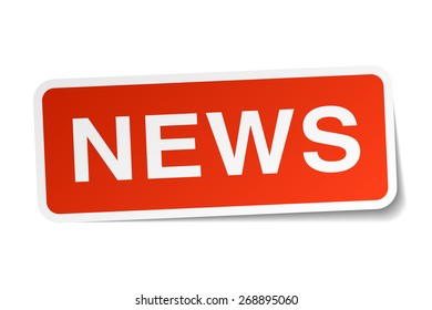 news red square sticker isolated on white