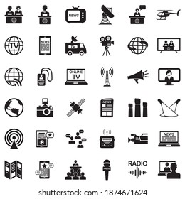 News Reporter Icons. Black Flat Design. Vector Illustration.