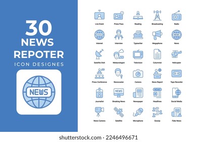 News Reporter Icons Set vector design