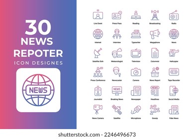 News Reporter Icons Set vector design