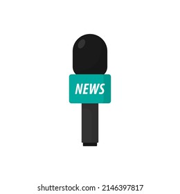 News reporter microphone on white background.