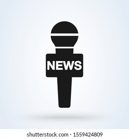 News, Reporter Microphone. Simple Vector Modern Icon Design Illustration.