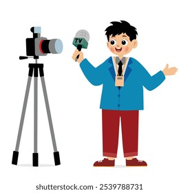 News reporter and professional cameraman illustration. news or journalist illustration. Illustration of a Girl Reporter Journalist Holding a Microphone Conducting an Interview