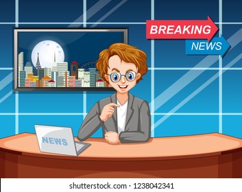 News reporter in studio illustration